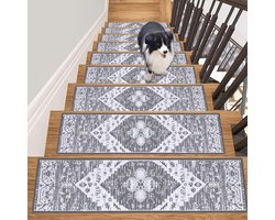 Carpet Stair Treads Non-Slip Grey 15 Pieces 76 x 20 cm Self-Adhesive Mats - Removable Rugs Tiles - Safety Protection for Children Elderly and Pets trapmatten