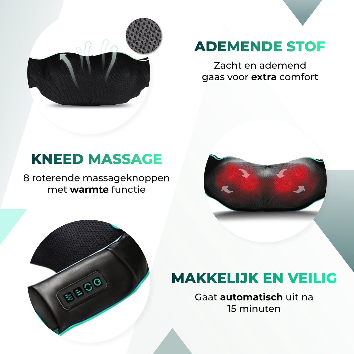 Afbeelding 2 van Massagerr® Shiatsu Massagekussen 2.0 – Draadloos – Nekmassage Apparaat - Incl. Draagtas en Stressbal - Massage Apparaat voor Rug, Nek en Schouder – Infrarood Warmtefunctie – Rugmassage - Massageapparaten