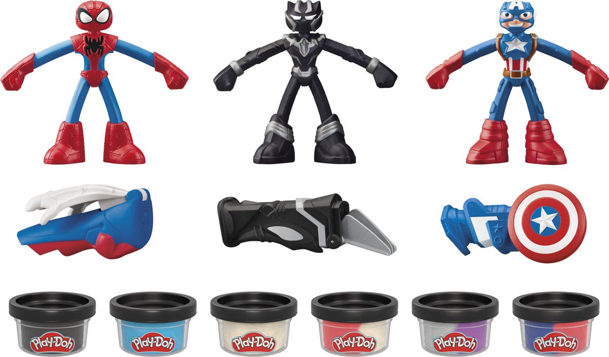 Play-Doh Marvel Heldenavonturen Speelset - Boetseerklei - Inclusief 3 figuren - Spider-Man - Black Panther - Captain America — afbeelding 3