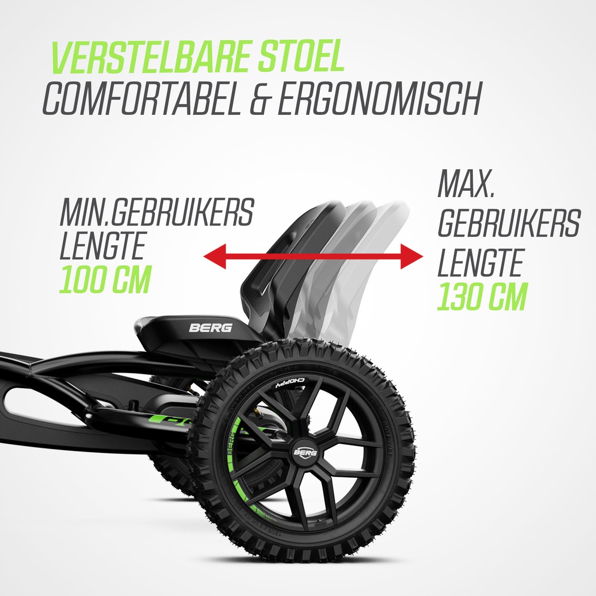 BERG Choppy Neo Skelter - Skelter met 3 wielen - 3+ Jaar - All Terrain Luchtbanden - Triker - Zwart/Groen — afbeelding 2