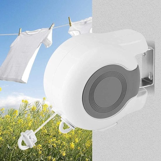 Ejoyous Wandgemonteerde intrekbare waslijn, binnenkledinglijn luchter met 2x1 grote droogruimte, automatische intrekbare wasdrooglijn kledinglijn voor binnen en buiten