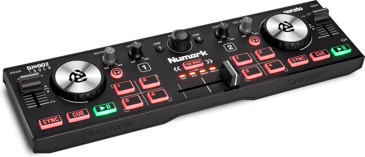Numark DJ2GO2 Touch Compacte 2 Deck USB DJ Controller voor Serato DJ met Mixer, Crossfader, Audio Interface en Aanraakgevoelige Jog Wheels