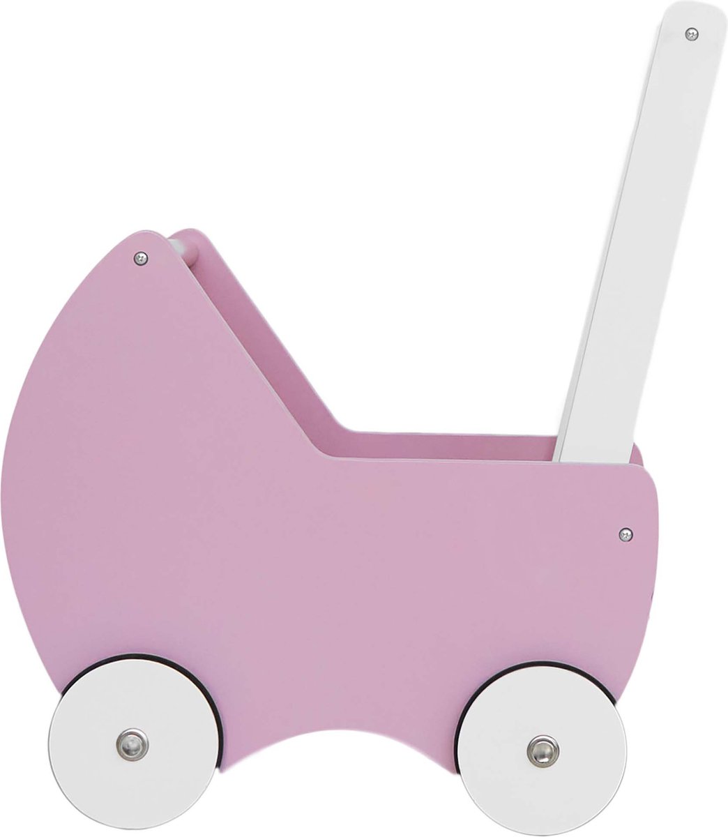 Bol.com Prénatal Houten Poppenwagen - Poppenbuggy voor Binnen en Buiten - Poppenwagens Hout - Roze - Geschikt va. 18 mnd aanbieding