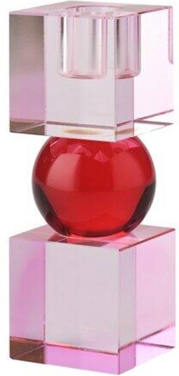Kleurrijke Glazen Kandelaar Sari - Roze - Rood - Licht Roze - Kristal