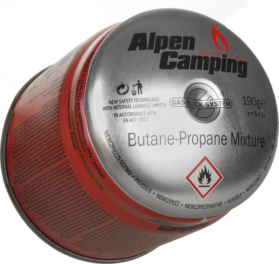 Alpen Camping - Set van 12 stuks Gaspatroon - certificaat: Pi 0437, voldoet aan EN417 - propaan-butaan, bereik -10°c tot + 40°c, GAS STOP systeem IK006 van Merkloos — afbeelding 2