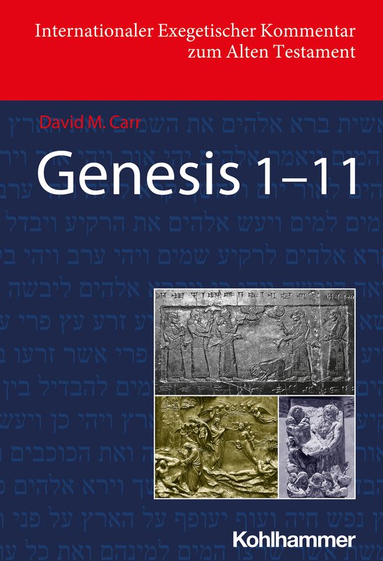 Boek 'Genesis 1-11' met een afbeelding van Bijbelse scènes in reliëf.