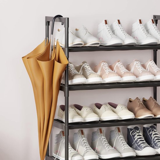 JOISCOPE Schoenenrek, Multifunctionele Modulaire Schoenenorganizer, Verwijderbare Scheidingswand, Kunststof en Metalen Frame, Rekkensystemen en Schoenenrekken, Melkwitte Deuren, Zwarte Kast, 2X6