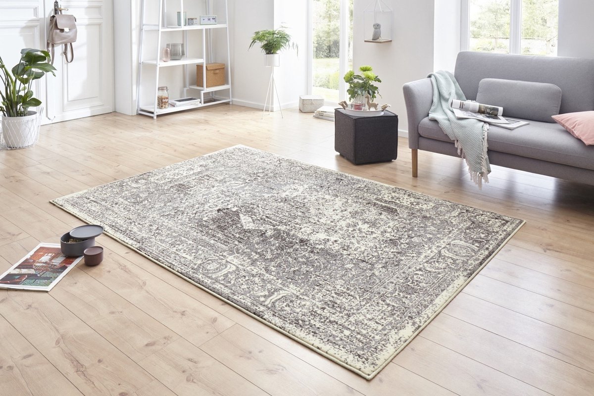 HH Flycarpets Vintage Laagpolig Vloerkleed Plume Creme Grijs 120x170 cm