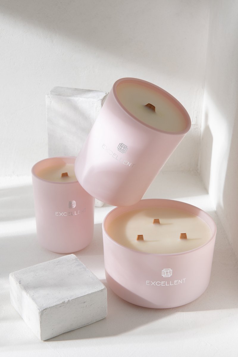 J-Line geurkaars Excellent - glas - roze – medium - 80U