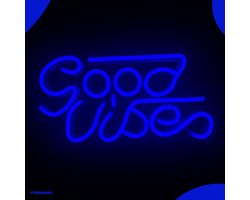 Neon Lamp - Good Vibes Blauw - Dimbaar - Incl. Ophanghaakjes - Neon Sign - Neon Verlichting - Neon Led Lamp - Wandlamp
