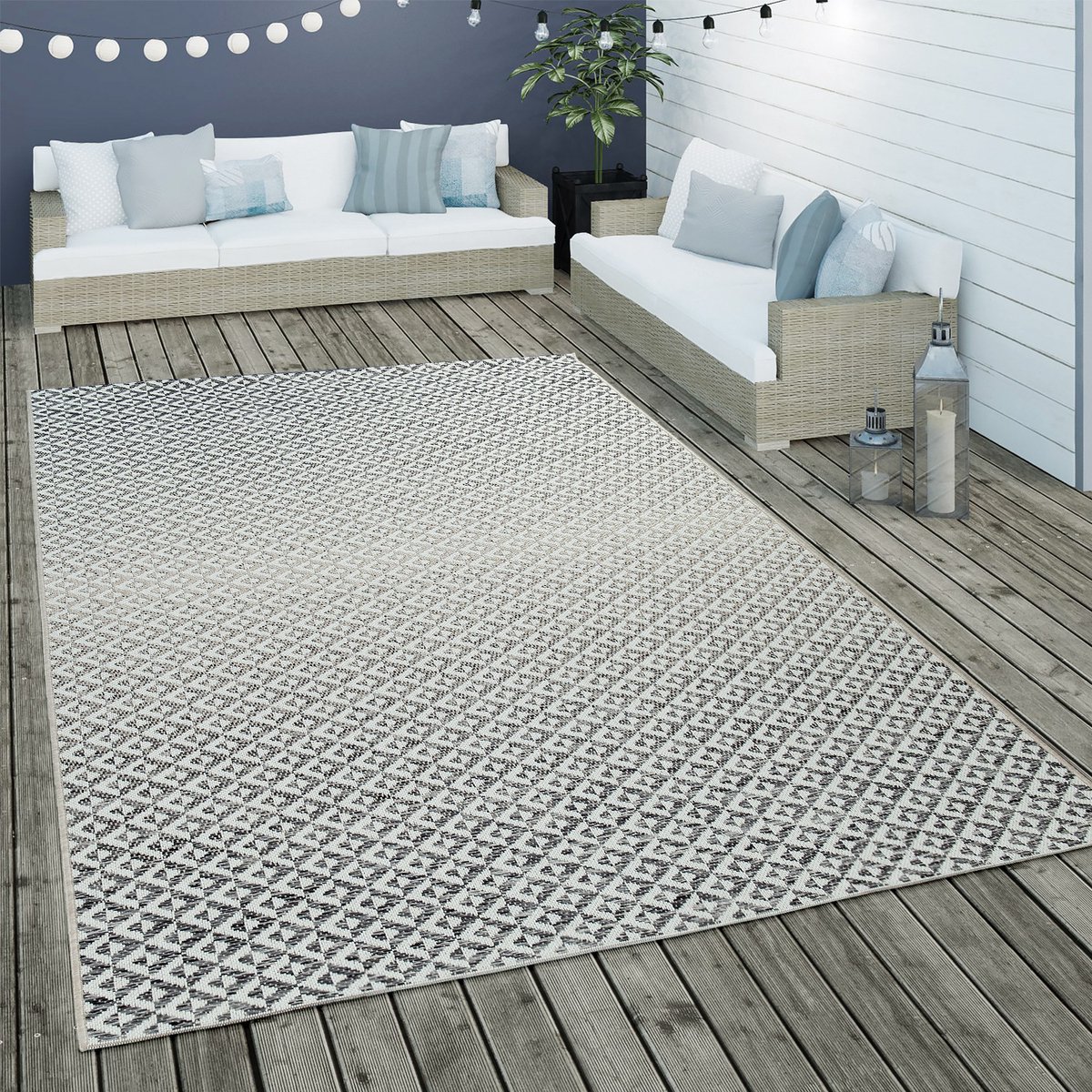 Paco Home Vloerkleed Van Platweefsel Voor Binnen En Buiten Ruitmotief Grijs 80x150 cm