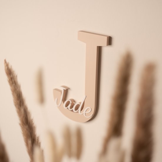 MyNomini - Naambordje kinderkamer gepersonaliseerd met naam - Mat Beige/Wit — afbeelding 2