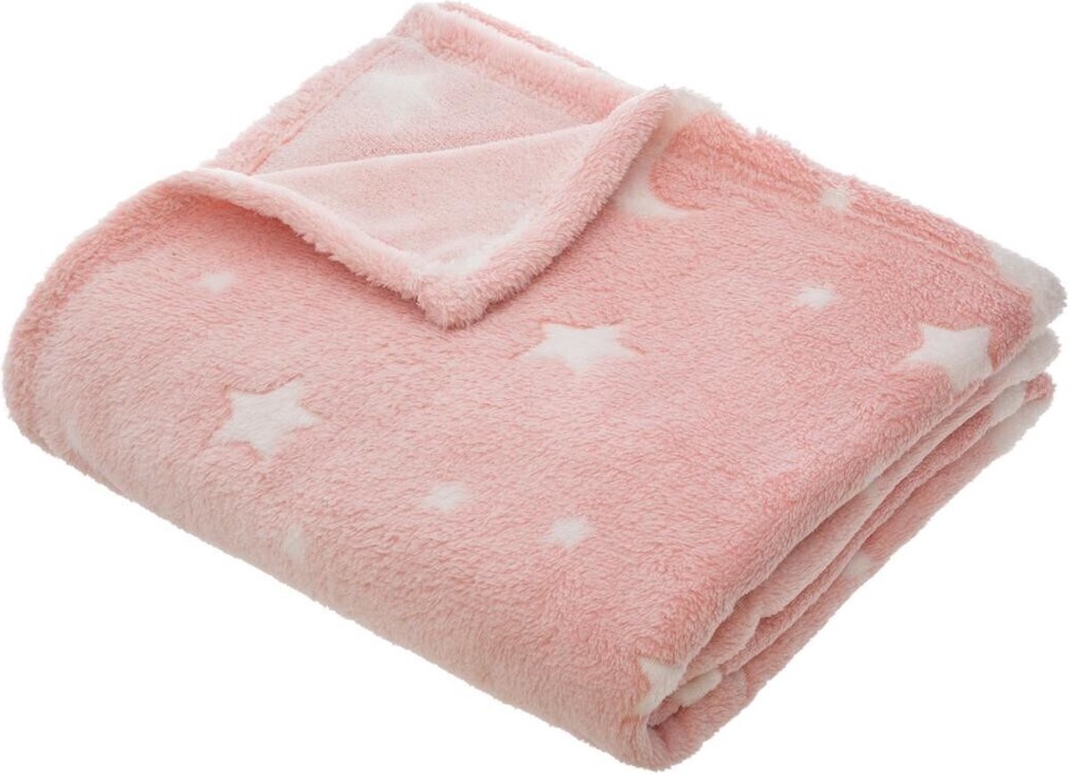 Babyroze dekentje met sterren (glow in the dark). 125x150cm