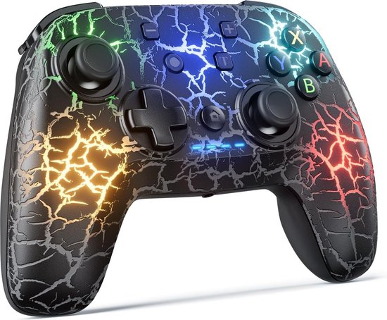 Foto: Ntech switch controller geschikt voor switch pro controller switch lite oled met cool rgb crack zwart gaming accesoires turbo macro