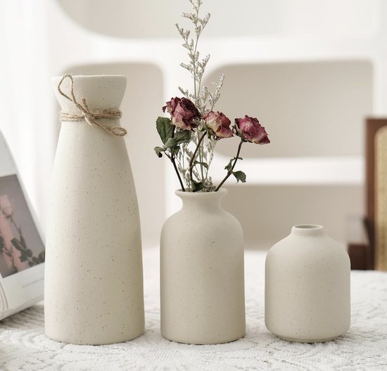 RyddeligHome Witte donutvaas keramische vaas voor pampasgras, woondecoratie-accessoires woonkamer, gedroogde bloemenvaas, boho vaas, decoratieve esthetische kamerdecoratie ornamenten