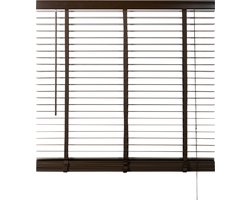 Houten Jaloezie Bruin - 140x180 cm (BxH) - Raamdecoratie - Lamelbreedte 50 mm - inc. Bedieningskoord en Draaistang - Eenvoudig op maat maken