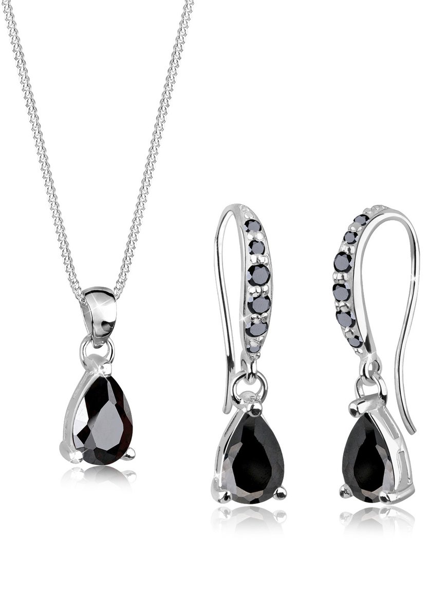 Elli - Sieraden Set - Dames druppel hanger Fonkelend met zirkonia kristallen in 925 sterling zilver - Dames