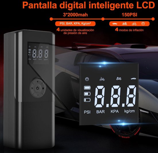 Pompe à Air électrique Portable 150 PSI - Sans Fil, Batterie 6000 MAh, Recharge USB-C Pour Voiture Vélo - 4