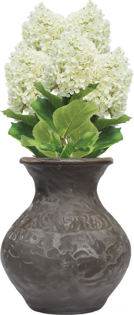 Bellatio Design Kunstbloem Pluim hortensia/Hydrangea XL - 5x - 85 cm - losse steel - kunst zijdebloem - wit