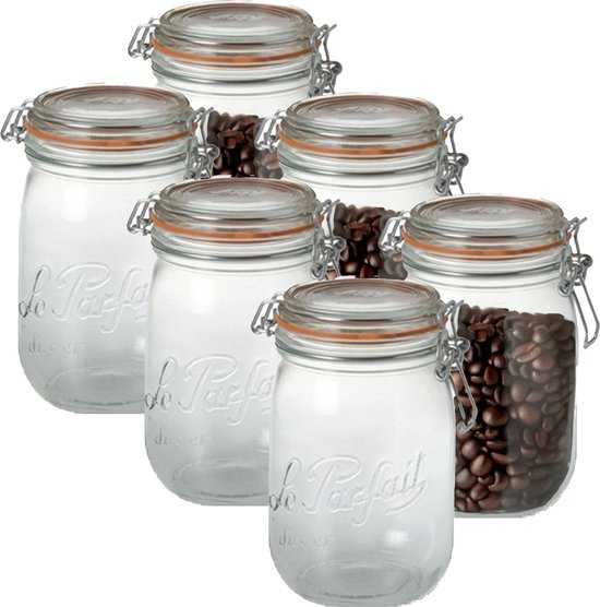 Le Parfait Voorraad/weckpot - 6x - glas - transparant - 14,5 x 8,5 cm - 750 ml