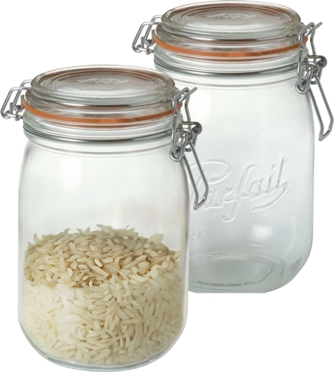 Le Parfait Voorraad/weckpot - 2x - glas - transparant - 17,6 x 8,5 cm - 1 L