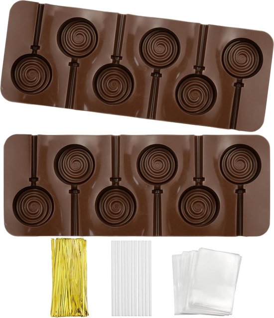 Webake Lollipop vorm lolly's siliconen vorm 3 stuks chocoladevorm siliconen lollyvorm 6-delige bakvorm met 18 sticks voor snoep lolly's cake chocolade gelei bonbons en fondant