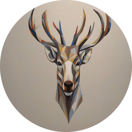 Portret hert minimalisme schilderij - Hert schilderij - Rond schilderij Dieren - Wanddecoratie landelijk - Rond schilderij - Muurdecoratie slaapkamer muurcirkel aluminium 60x60 cm