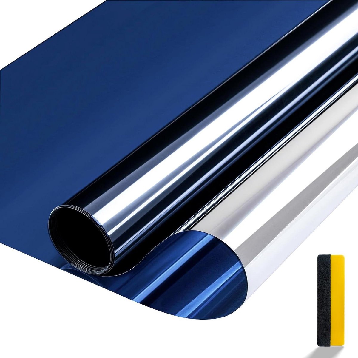 Zonwerende folie zelfklevend - Spiegelfolie UV-bescherming Troebel Blauw/Zilver - 595 x 200 cm