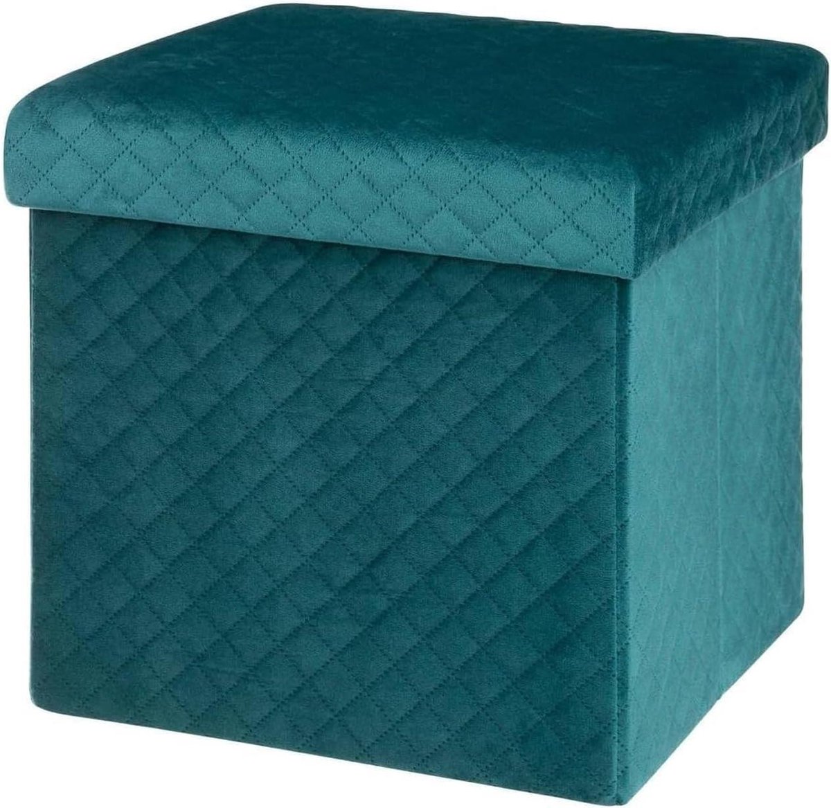 Inklapbare Zitkubus met Voetenbank van Fluweel - Comfortabel en Stijlvol - Petrolgroen - 31 x 31 cm