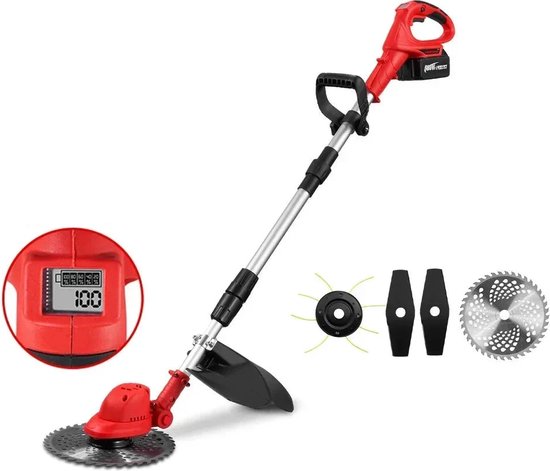ONEVAN Accu-grastrimmer & bodemhak, 2-in-1, borstelloze gazonkantensnijder met 2 4,0 Ah accu's, 2850 W, verstelbare telescoop, elektrische bosmaaier, inclusief reservekop voor tuinfrees, 2 8 inch