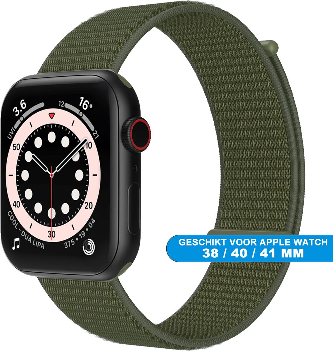 Bandje geschikt voor de Apple Watch 38/40/41 mm - Series SE , 1 , 2, 3, 4, 5, 6, 7 en 8 - Klittenband sluiting - Leger Groen