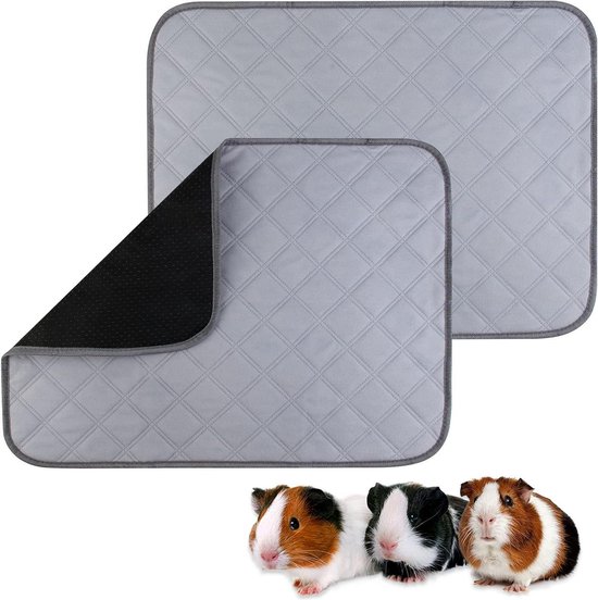 RANYPET Set van 2 matten voor caviakooi, Pipi pads voor cavia's, wasbaar, waterdicht, antislip, absorberende deken voor kleine dieren, dwergkonijn, chinchilla, egel (L (90 x 60 cm), zwart