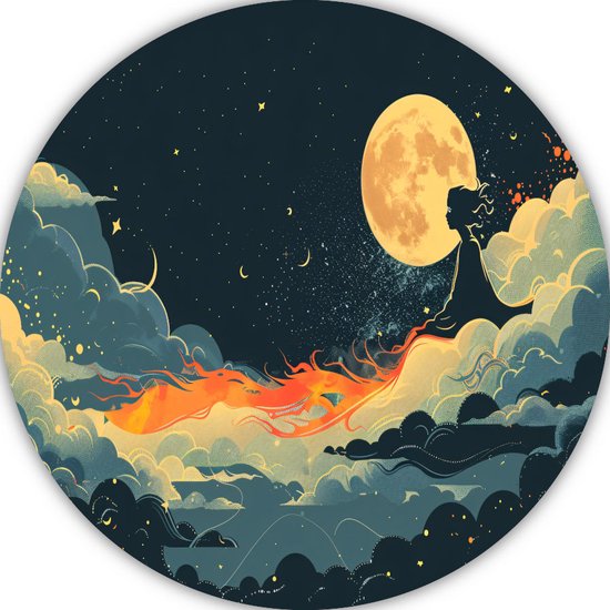 Leeuw schilderij - Dier wandcirkel - Wandcirkel Maan - Moderne schilderijen - Schilderij forex - Decoratie slaapkamer muurcirkel forex 80x80 cm