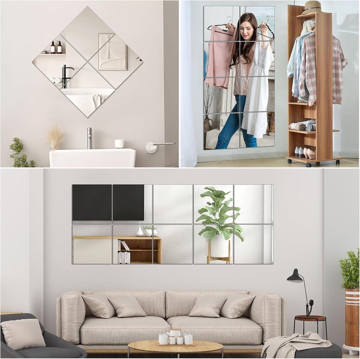 Lot De 4 Miroirs Muraux Pleine Longueur 40 X 30 Cm, Miroirs De Sol Pour