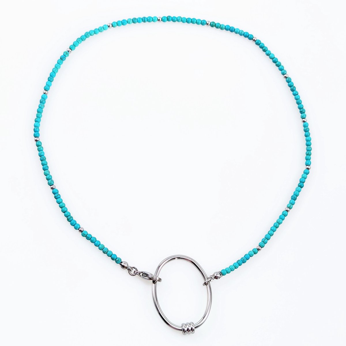 45cm x 3mm Kralen Ketting Dames - Stalen Zilverkleur - Turquoise Natuursteen - Choker