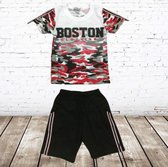 Shirt met short boston rood -s&C-98/104-Complete sets