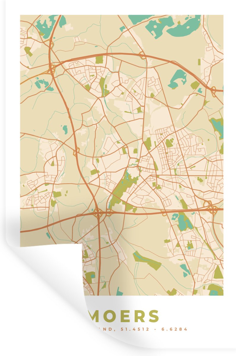 Muurstickers - Sticker Folie - Moers - Plattegrond - Vintage - Kaart - Stadskaart - 80x120