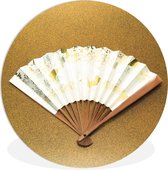 WallCircle - Wandcirkel ⌀ 120 - Kimono waaier op een gouden achtergrond - Ronde schilderijen woonkamer - Wandbord rond - Muurdecoratie cirkel - Kamer decoratie binnen - Wanddecoratie muurcirkel - Woonaccessoires XXL