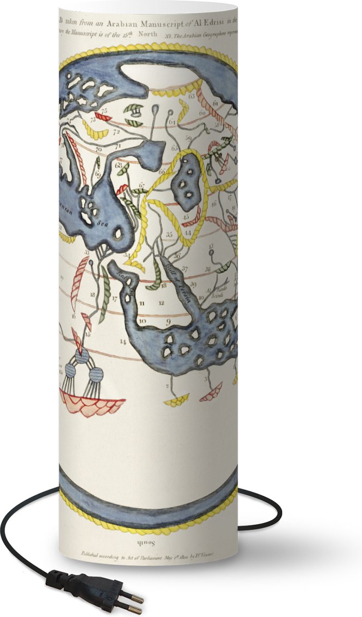 Lamp - Nachtlampje - Tafellamp slaapkamer - Wereldkaart - Vintage - Arabisch - 60 cm hoog - Ø19.1 cm - Inclusief LED lamp