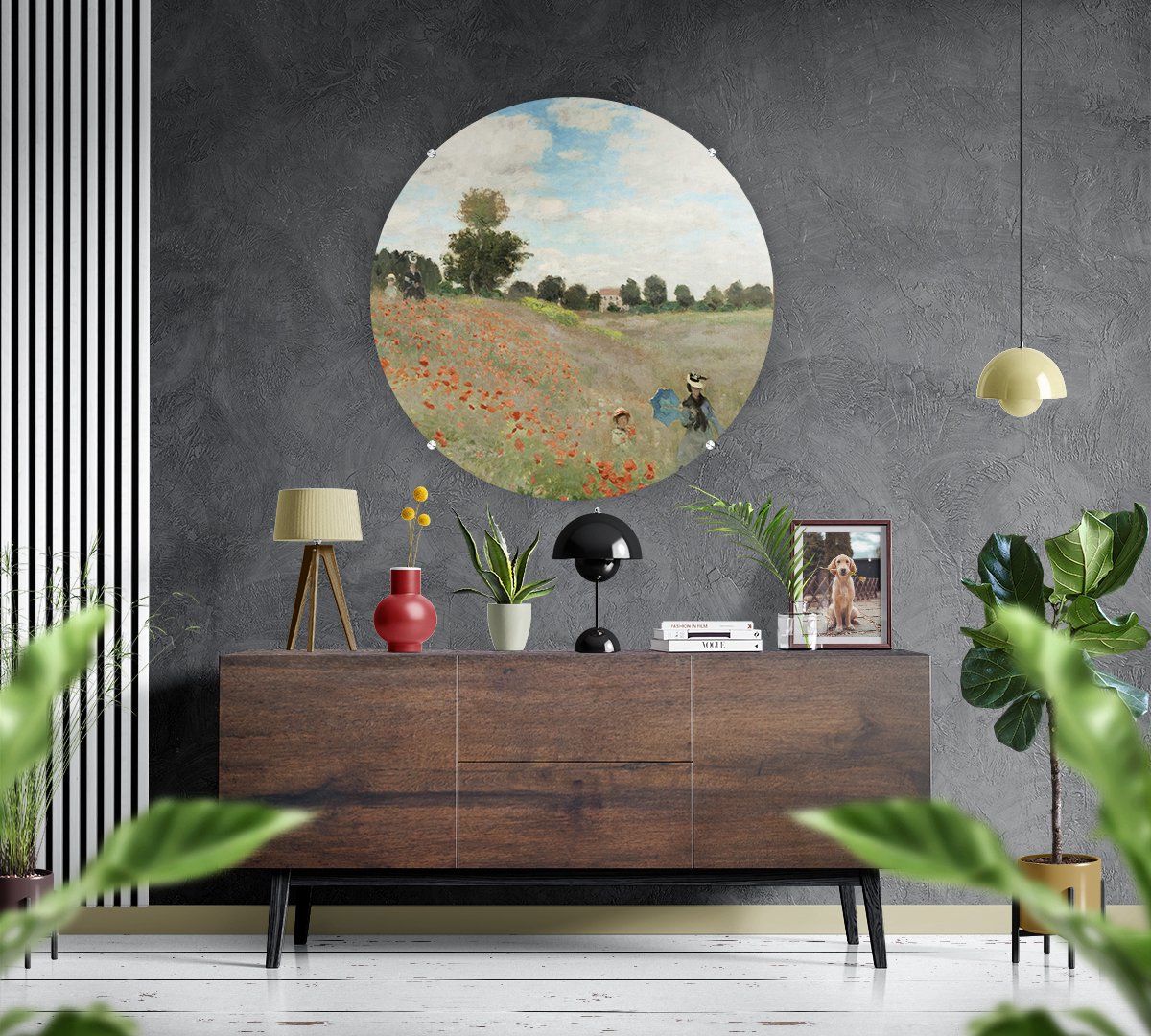 Fotobehang Beeld van een veld van klaprozen op een witte achtergrond