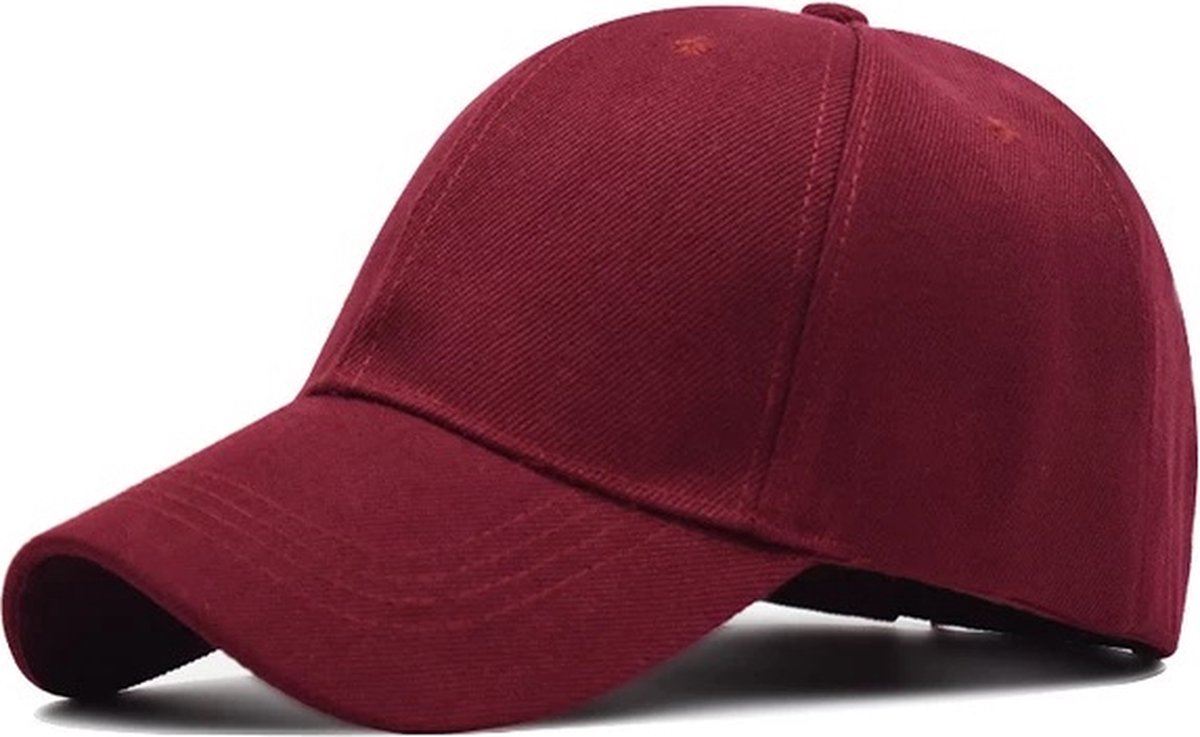 Baseball cap - 6 panelen - Bordeauxrood - Pet - Katoen - Baseballcap - Verstelbaar - Unisex - Petten - Cap