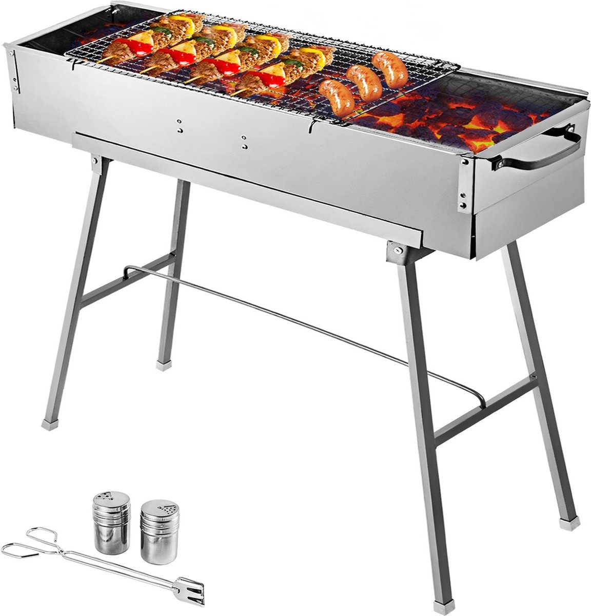 Houtskool Barbecue – Houtskool Grill - Grill op pootjes – RVS – Opvouwbaar - Camping BBQ - incl. accessoires –70 x 20 x78 CM