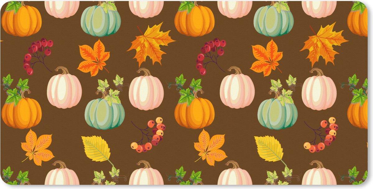 Muismat XXL - Bureau onderlegger - Bureau mat - Herfst - Pompoenen - Patronen - 100x50 cm - XXL muismat