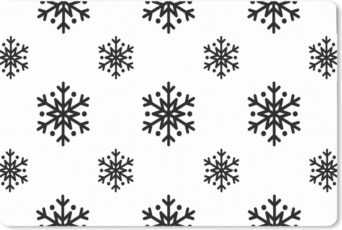 Muismat XXL 120x80 cm - Bureau onderlegger - Bureau mat Sneeuwvlok - Winter - Zwart - Wit - Patronen - Bureaumat - Gaming mousepad xl - Bureaulegger groot - Computer deskmat - Kerst - Cadeau - Kerstcadeau voor mannen en voor vrouwen