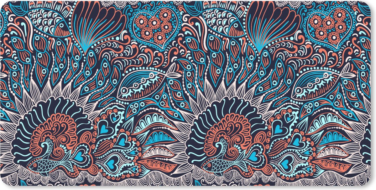 Muismat XXL 90x45 cm - Bureau onderlegger - Bureau mat Vis - Koraal - Onderwater - Abstract - Patroon - Bureaumat - Gaming mousepad xl - Bureaulegger groot - Computer deskmat
