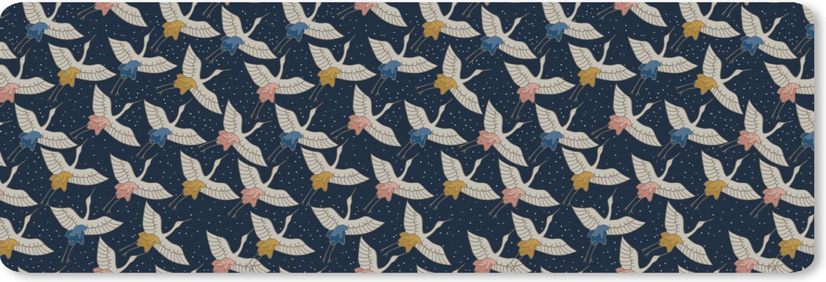 Muismat XXL 90x30 cm - Bureau onderlegger - Bureau mat Vogels - Nacht - Japan - Patronen - Bureaumat - Gaming mousepad xl - Bureaulegger groot - Computer deskmat