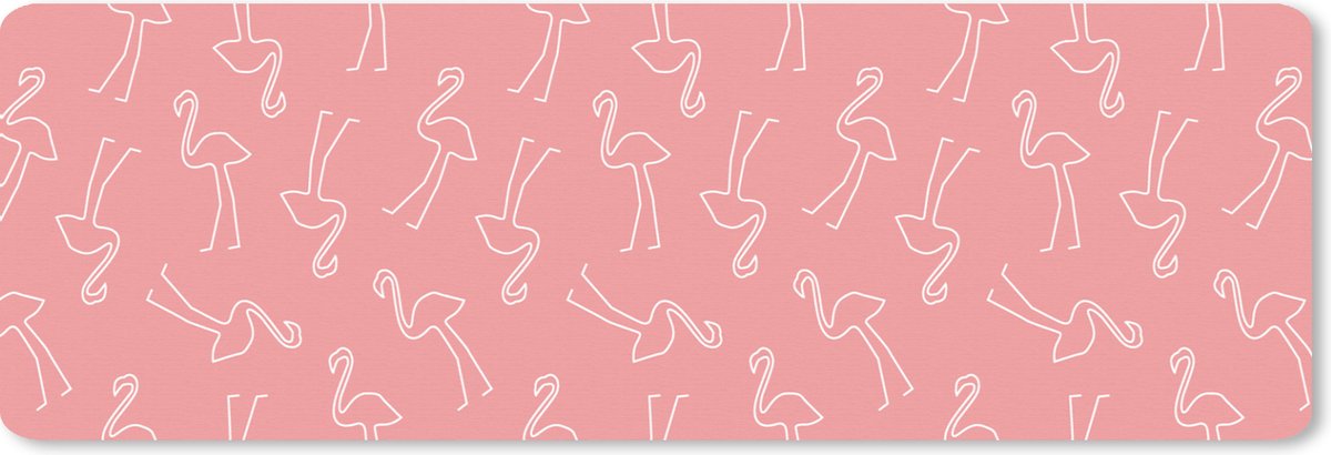 Muismat XXL - Bureau onderlegger - Bureau mat - Flamingo - Line Art - Roze - Patronen - 90x30 cm - XXL muismat