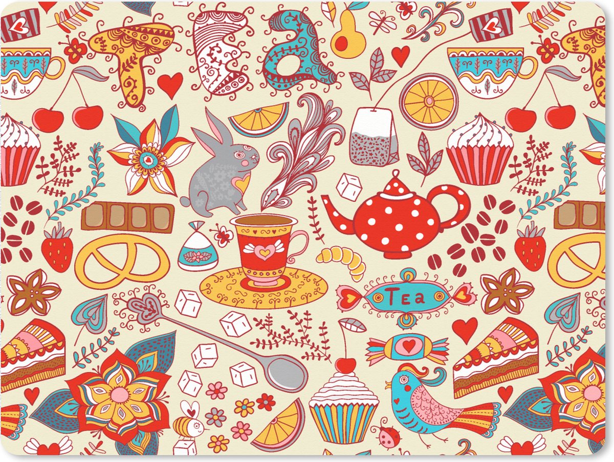 Muismat XXL 80x60 cm - Bureau onderlegger - Bureau mat Thee - Dieren - Snoepgoed - Regenboog - Patronen - Bureaumat - Gaming mousepad xl - Bureaulegger groot - Computer deskmat