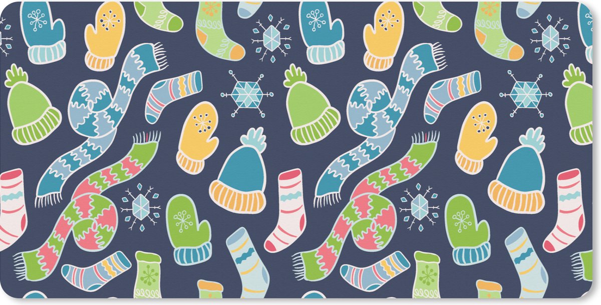 Muismat XXL 80x40 cm - Bureau onderlegger - Bureau mat Sjaal - Handschoenen - Muts - Regenboog - Winter - Patronen - Bureaumat - Gaming mousepad xl - Bureaulegger groot - Computer deskmat