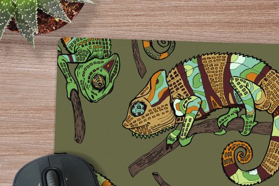 Muismat XXL - Bureau onderlegger - Bureau mat - Patroon - Jungle - Kameleons - 40x40 cm - XXL muismat